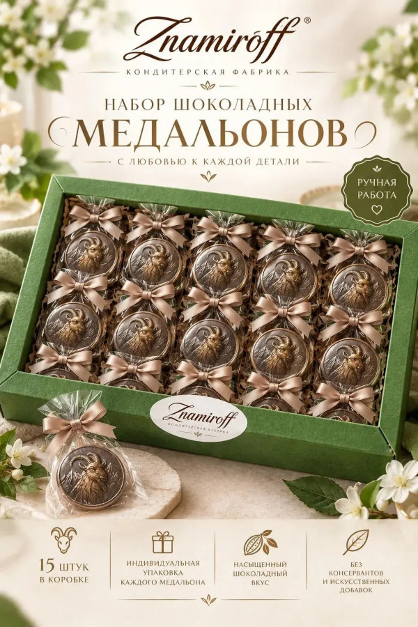 №1 Фигурный шоколад набор Медальоны Козлики(15шт по 40г) в Нерюнгри