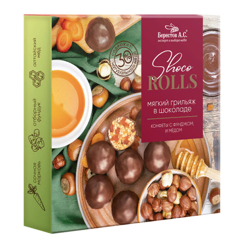  Берестов Shoco Rolls конфеты с фундуком, цукатами моркови  и медом 135г  в Нерюнгри