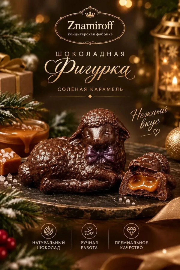 №1 Шоколад фигурный "Овечка спящая" молочный шоколад с начинкой солёная карамель(блок 5шт по 70г) в Нерюнгри
